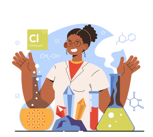 Diverse woman in science experiment  일러스트레이션