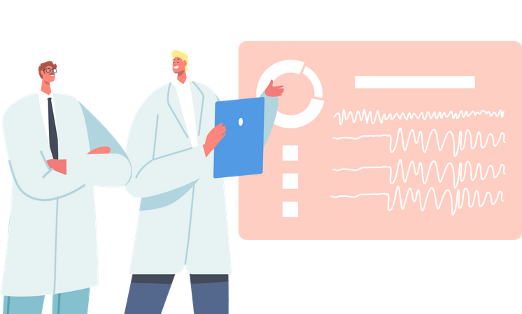 Doctor aprende electroencefalografía cerebral  Ilustración