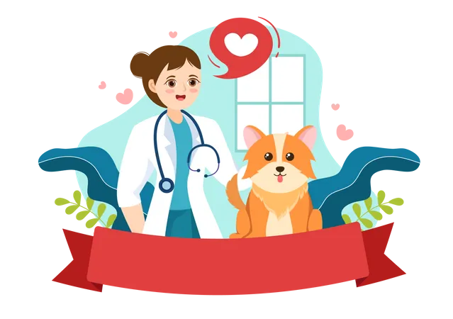 Doctor Checking Dog in Veterinary Clinic  Illustration