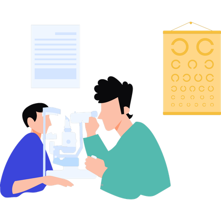 Doctor checking old man eyesight  Illustration