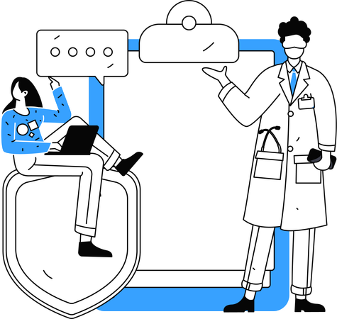 Doctor discusses patient history with interns  Illustration