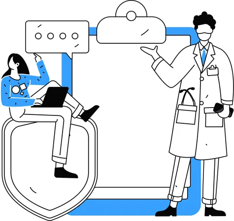 Doctor discusses patient history with interns  Illustration