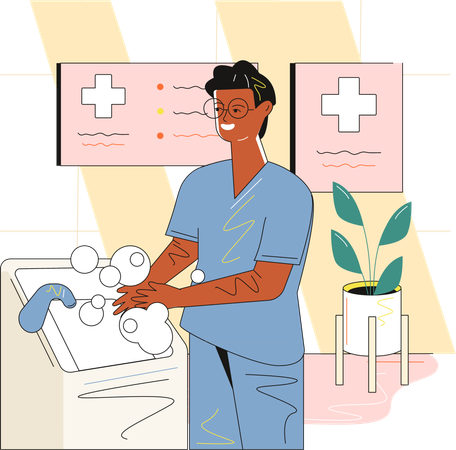 Doctor disinfecting hands before operating  Illustration