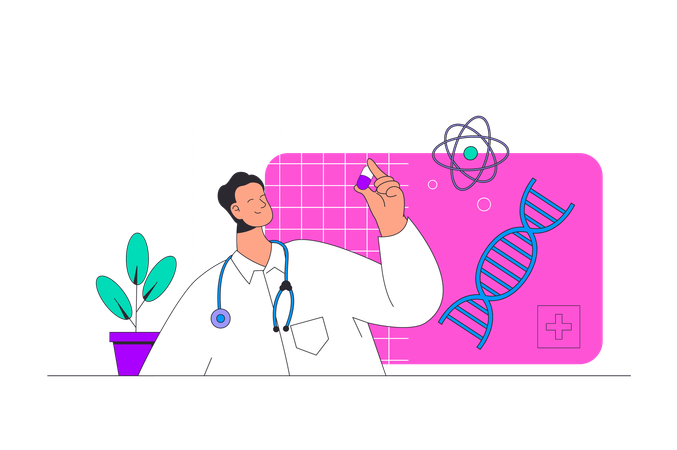 의사가 DNA 연구를 하고 있다  일러스트레이션