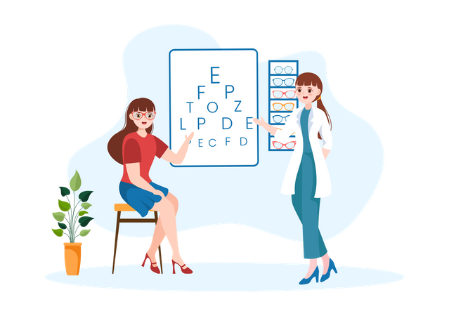 Doctor doing eye test of woman  Illustration