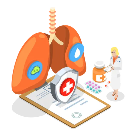 Doctor examining lungs disease and giving treatment  일러스트레이션