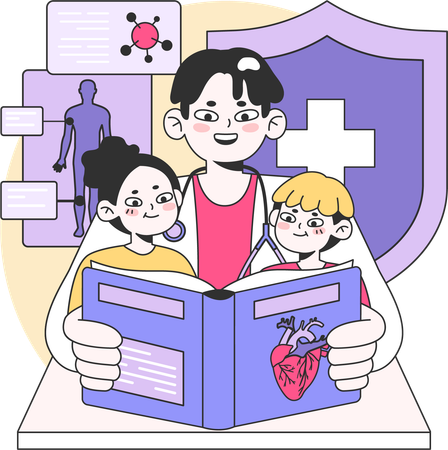 Doctor giving medical education to children  イラスト