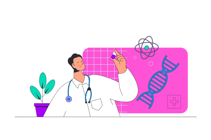 Doctor haciendo investigación de adn  Ilustración