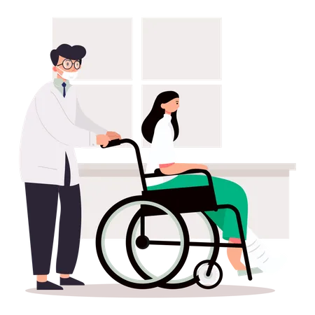 Doctor helping handicapped woman  일러스트레이션