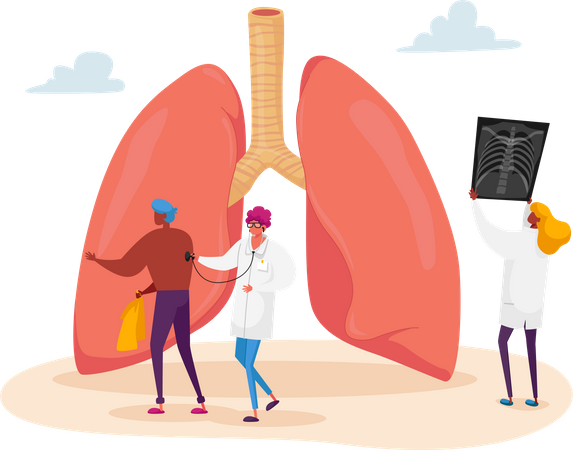 Doctor Holding X-ray Image of Lungs Learning Patient Fluorography with Asthma  일러스트레이션