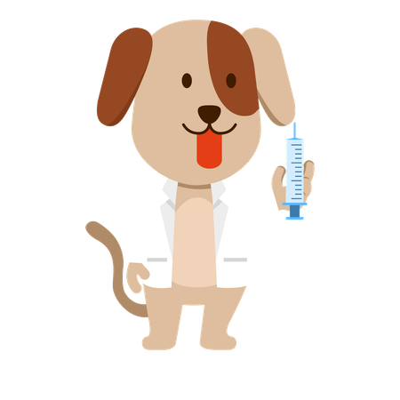 Doctor is injecting syringe to dog  Illustration