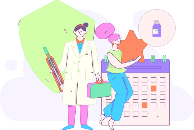 El médico marca su apretada agenda en el calendario  Ilustración