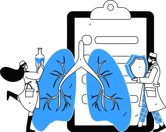 Doctor prepares lungs report of patient  Illustration