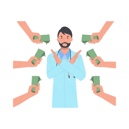 Doctor refuses to pay corrupted money  Illustration