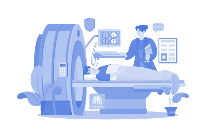 Doctor Showing An MRI Scan To A Male Patient  Illustration