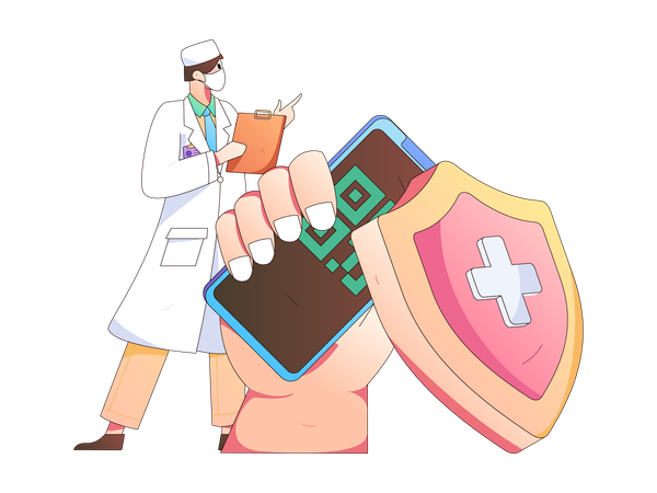 Doctor showing medical insurance payment code  イラスト