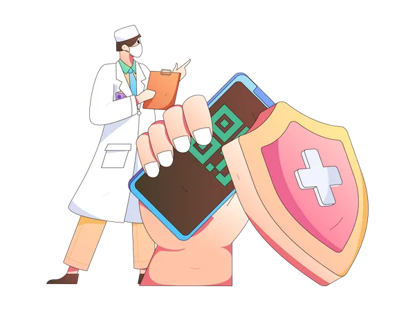 Doctor showing medical insurance payment code  イラスト