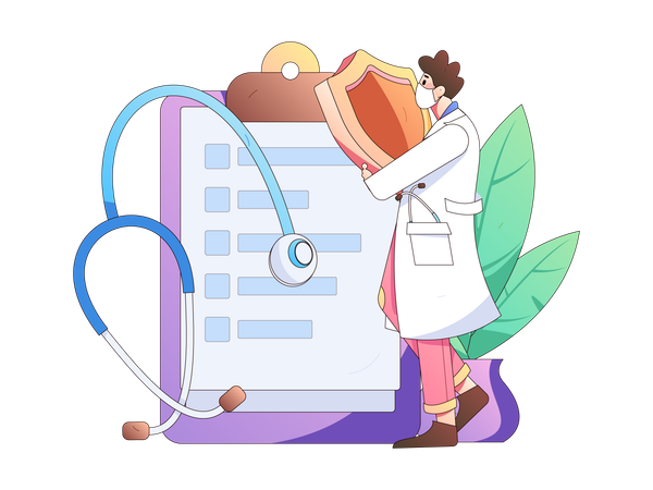 Doctor showing Medical insurance Policy  イラスト