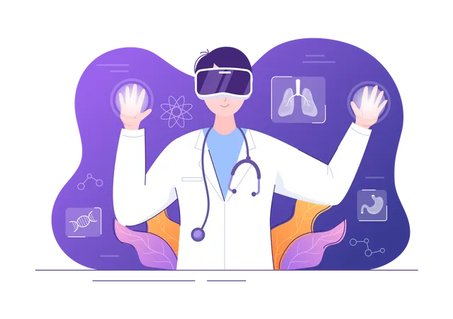 Doctor studying medicine using VR  일러스트레이션