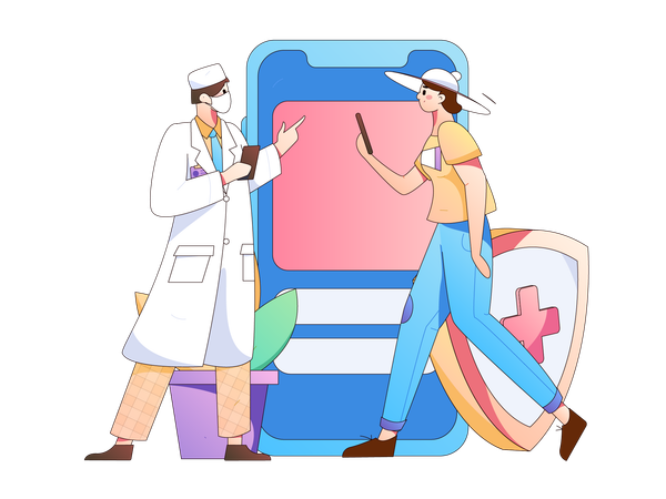 Doctor talking with patient about medical insurance  イラスト