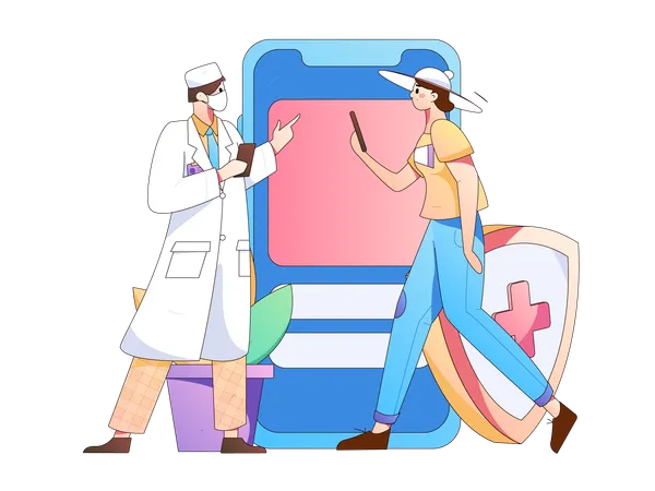 Doctor talking with patient about medical insurance  イラスト