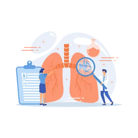 Doctor with magnifier looking at bacteria in lungs  Illustration