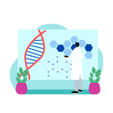 Young doctor research on dna  일러스트레이션