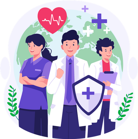 . Doctors and medical workers are celebrating Health Day  Illustration