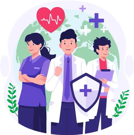 . Doctors and medical workers are celebrating Health Day  Illustration