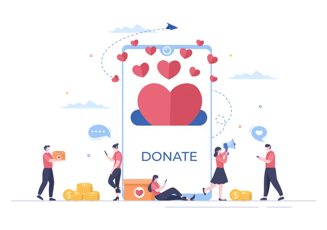 Donate for charity through smartphone  Illustration