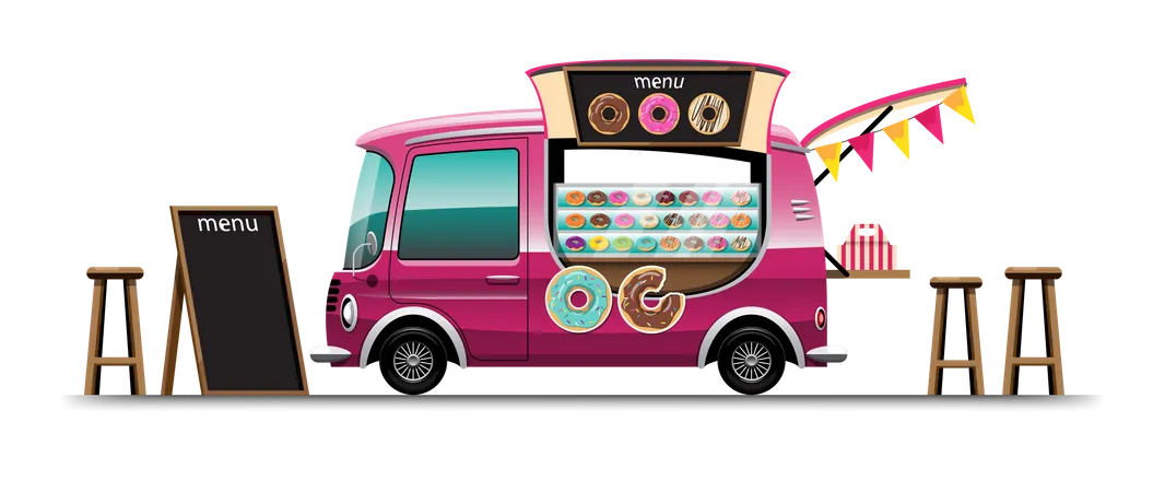 Donut snack shop on wheels  Illustration