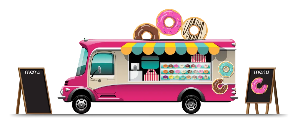 Donut van shop on wheels  イラスト