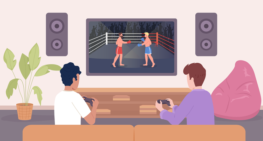 Dos jugadores masculinos jugando videojuegos de lucha  Ilustración