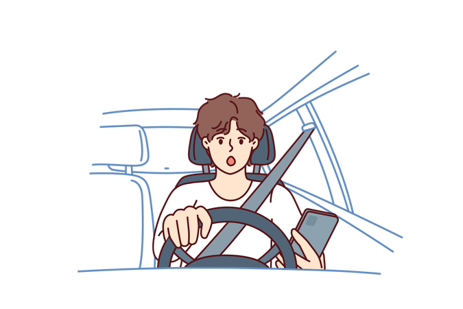 Driver gets scared while driving car  Illustration