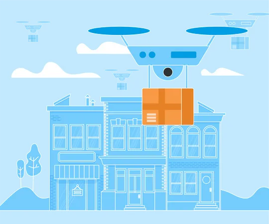 Drone digital, helicóptero aéreo, entrega con drones  Ilustración