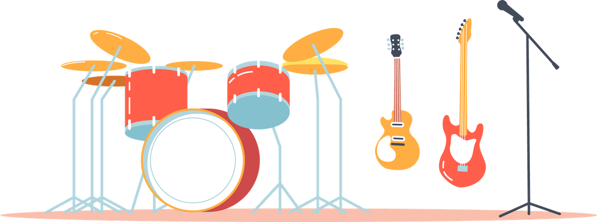 Drum Kit with guitars  イラスト