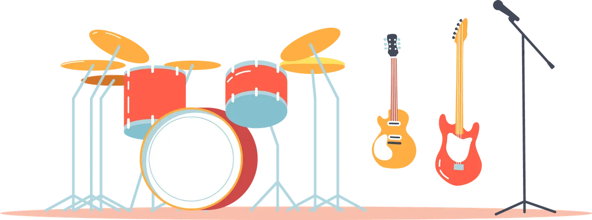 Drum Kit with guitars  イラスト