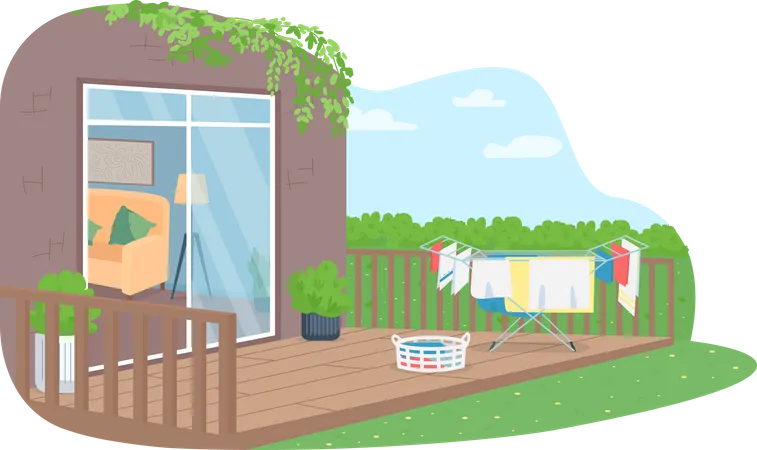 Drying laundry in back yard  Illustration