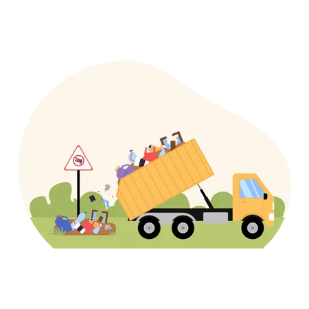 Dump truck dumping waste directly into landfills  Illustration