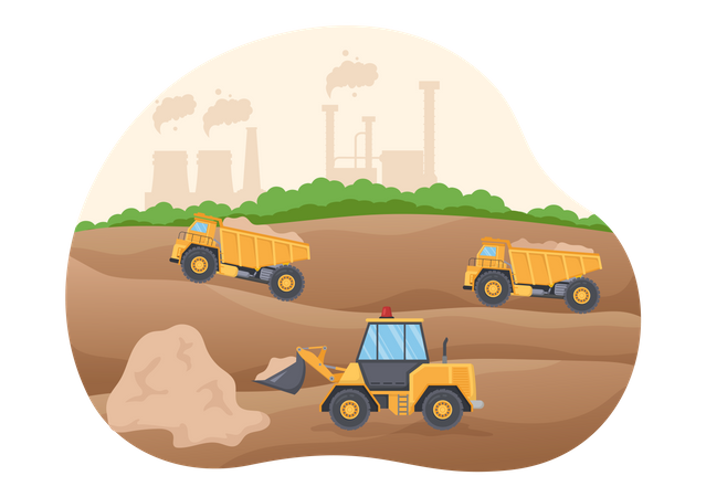 Dumper truck excavating soil from land  イラスト