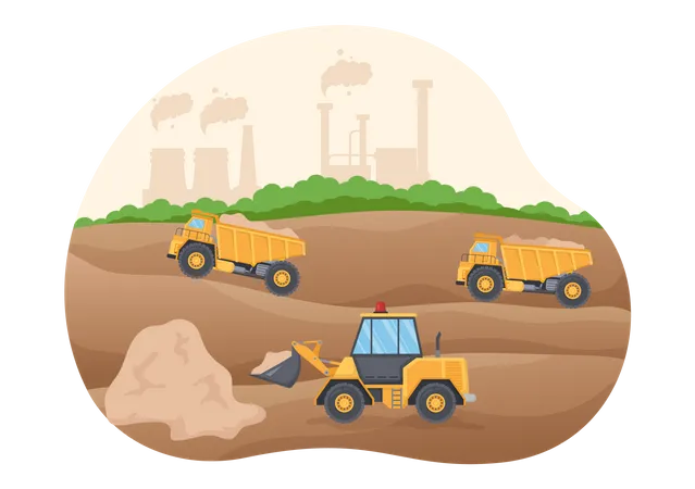 Dumper truck excavating soil from land  イラスト