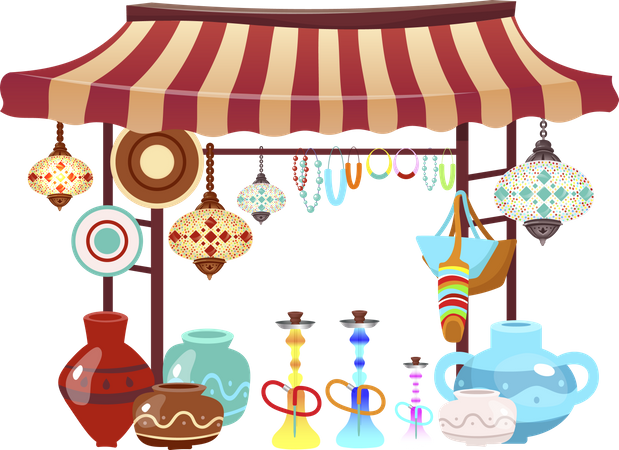 Eastern market tent with handcrafted souvenirs  イラスト