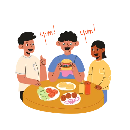 Eat Hamburger Together  Illustration