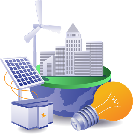 Eco green city with solar panel energy  Illustration