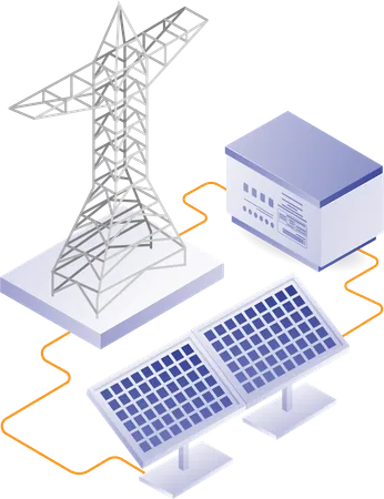 Eco green home electricity flow from solar panel energy  Illustration