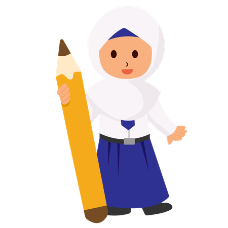 Une écolière portant un hijab tient un crayon  Illustration