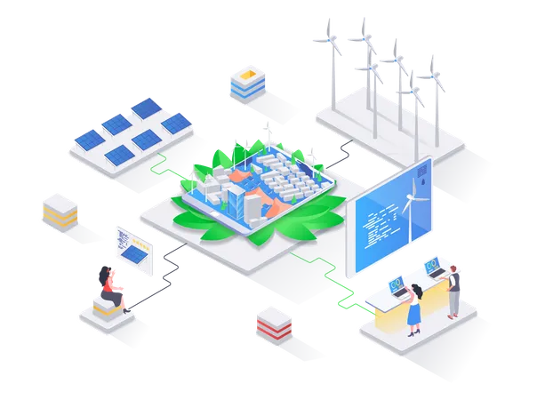 Ecology conservation and safety, renewable resources end green energy technology  Illustration