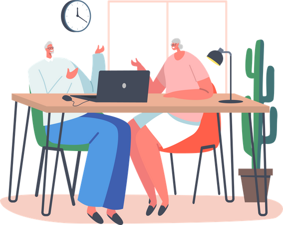 Elder man and woman working at office  Illustration