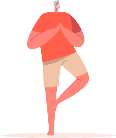 Elder man doing standing yoga asana pose  イラスト