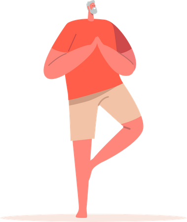 Elder man doing standing yoga asana pose  Illustration